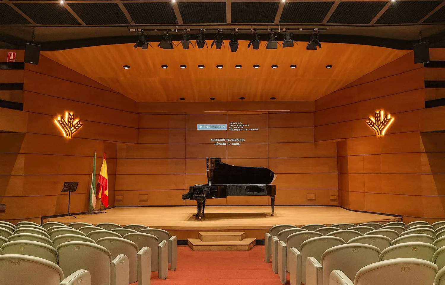 Vista del escenario y asiento del auditorio Caja Rural Granada